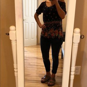 Sheer blue and flower shirt